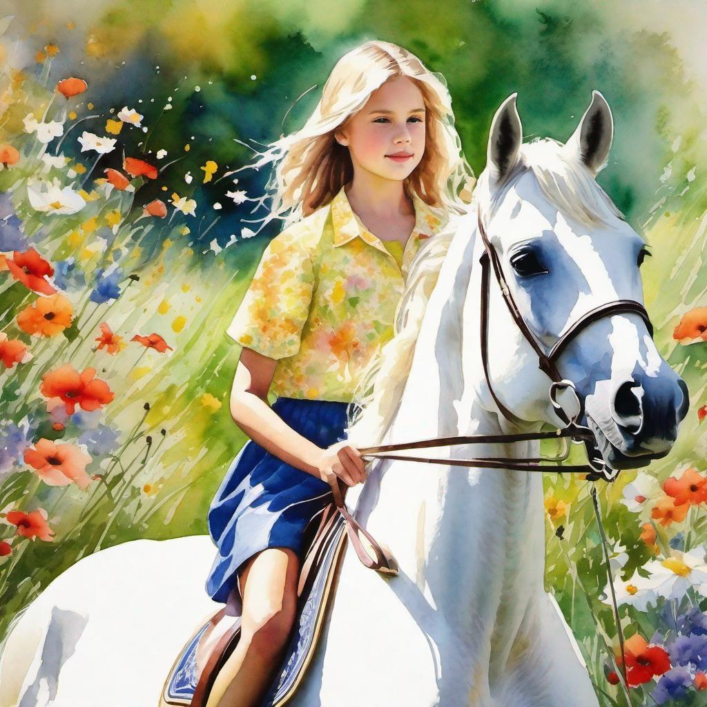 The Dream Realized. A young girl and her white horse.
